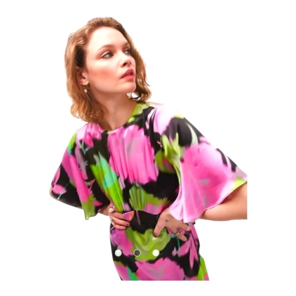 Topshop Austin bold floral print angel sleeve midi occasion dress in multi - Picture 4 of 5